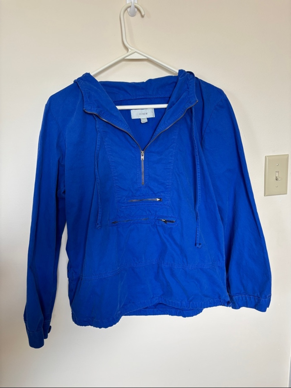 J. Crew Women’s Blue Half-Zip Shrunken Anorak Jacket Pockets Fisherman Preppy